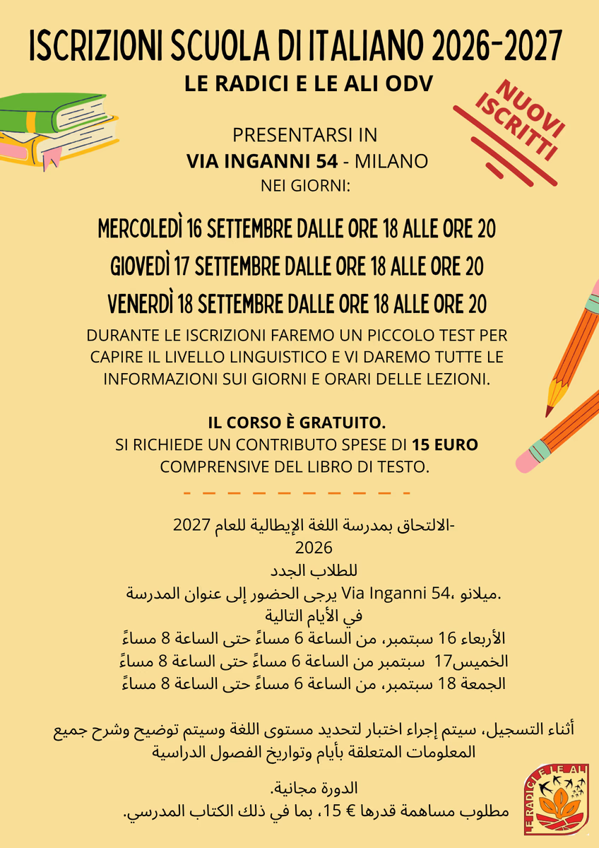 Iscrizioni aperte alla scuola di italiano per i nuovi iscritti